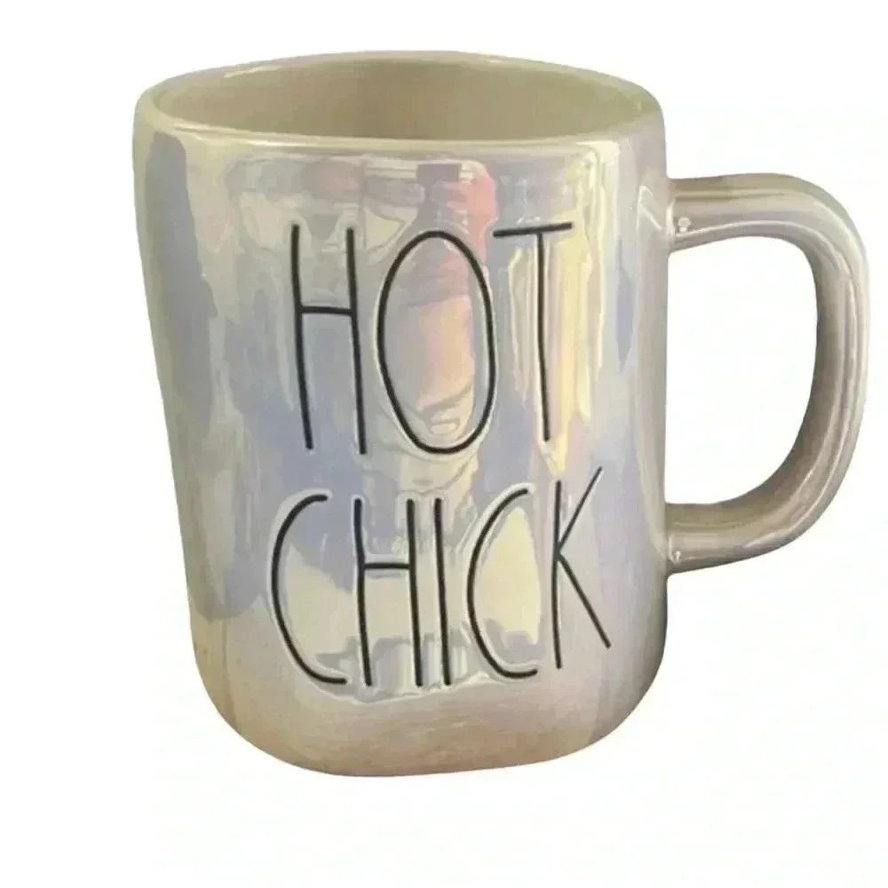 NWOT  Rae Dunn Iridescent HOT CHICK Mug Off White Ceramic Coffee Tea Mug